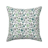 Christmas trees daisies and mistletoe  - seasonal nineties retro holidays design seventies green mint teal on white