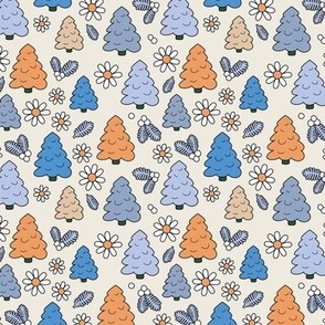 Christmas trees daisies and mistletoe  - seasonal nineties retro holidays design seventies neutral orange blue on sand