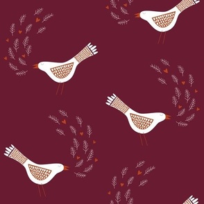 Scandinavian Birds Wine Red