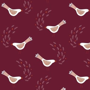 Scandinavian Birds Wine Red Small Scale