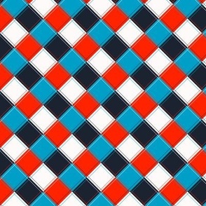 Geometrical Jacquard in red and blue on white (small size)