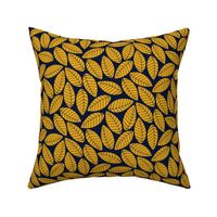 Magical Leaves || Yellow Leaves on Navy Blue  || Magical Christmas Collection by Sarah Price