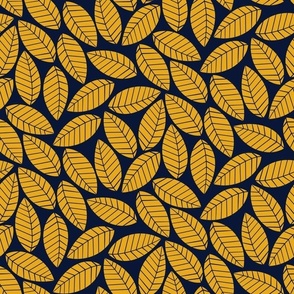 Magical Leaves || Yellow Leaves on Navy Blue  || Magical Christmas Collection by Sarah Price