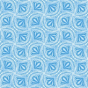Blue and White Monochrome Textured Fan Tessellations - medium