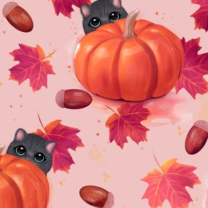 Playful kittens and autumn pumpkin  (large)
