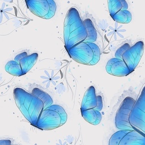 Blue watercolour butterflies (large  scale)