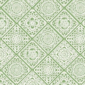 Cozy Granny Squares Diagonal- Grass Green- Bohemian Summer- Spring-  White- Vintage Lace- Boho Crochet -Mini