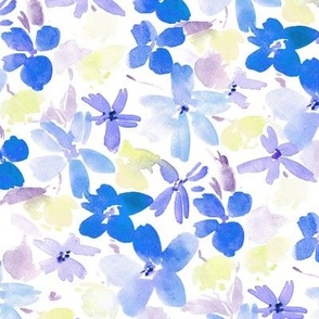 Azure blue and lemon dolce bloom in royal garden - watercolor florals - painted flowers - wild flowers nature bouquet a993-6