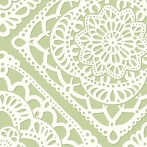 Cozy Granny Squares Diagonal- Pastel Green- Bohemian Summer- Spring-  White- Vintage Lace- Boho Crochet- Gender Neutral Nursery Wallpaper- Large