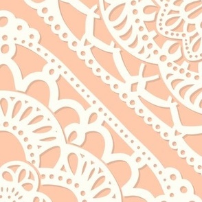 Cozy Granny Squares Diagonal- Peach- Coral- Pastel Orange- Bohemian Summer- Spring-  White- Vintage Lace- Boho Crochet -Extra Large