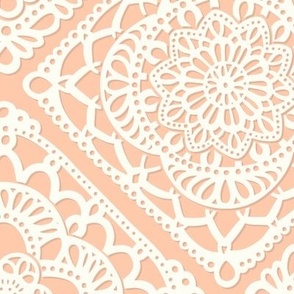 Cozy Granny Squares Diagonal- Peach- Coral- Pastel Orange- Bohemian Summer- Spring-  White- Vintage Lace- Boho Crochet -Large