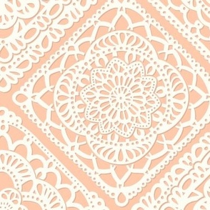 Cozy Granny Squares Diagonal- Peach- Coral- Pastel Orange- Bohemian Summer- Spring-  White- Vintage Lace- Boho Crochet -Medium
