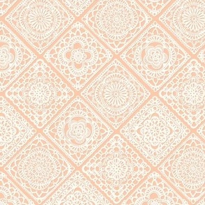 Cozy Granny Squares Diagonal- Peach- Coral- Pastel Orange- Bohemian Summer- Spring-  White- Vintage Lace- Boho Crochet -Mini