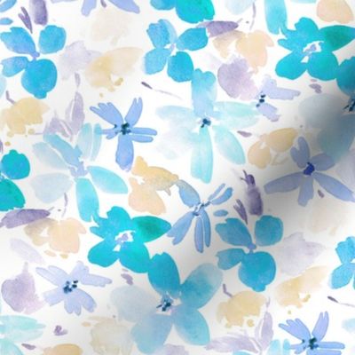 Aqua and cerulean dolce bloom in royal garden - watercolor florals - painted flowers - wild flowers nature bouquet - blue flora a993-7