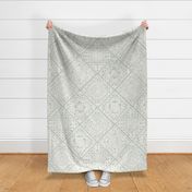 Cozy Granny Squares Diagonal- Pastel Sage Green- Calming Neutral- White- Lace- Crochet -Extra Large