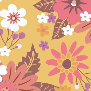Retro floral pattern - mustard pink