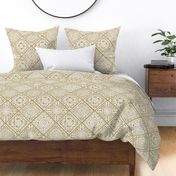 Cozy Granny Squares Diagonal- Ocher- Ochre- Mustard- Calming Neutral- White- Lace- Crochet -Medium