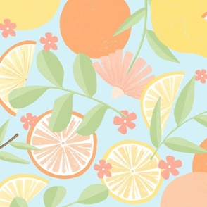 Citrus Pattern with Blue Background