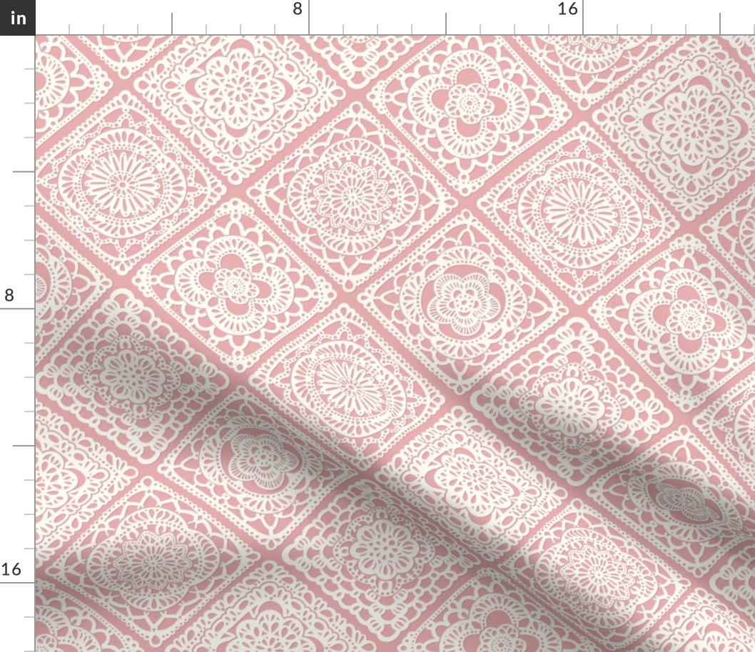 Cozy Granny Squares Diagonal- Pastel Pink- Rose- Calming Neutral- White- Bohemian Lace- Boho Crochet - Small