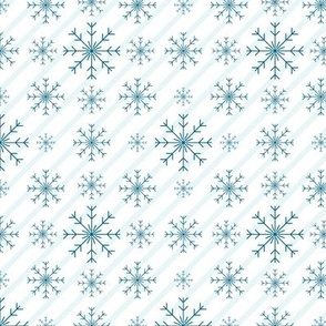 Small Scale- Blue Snowflakes on stripe background