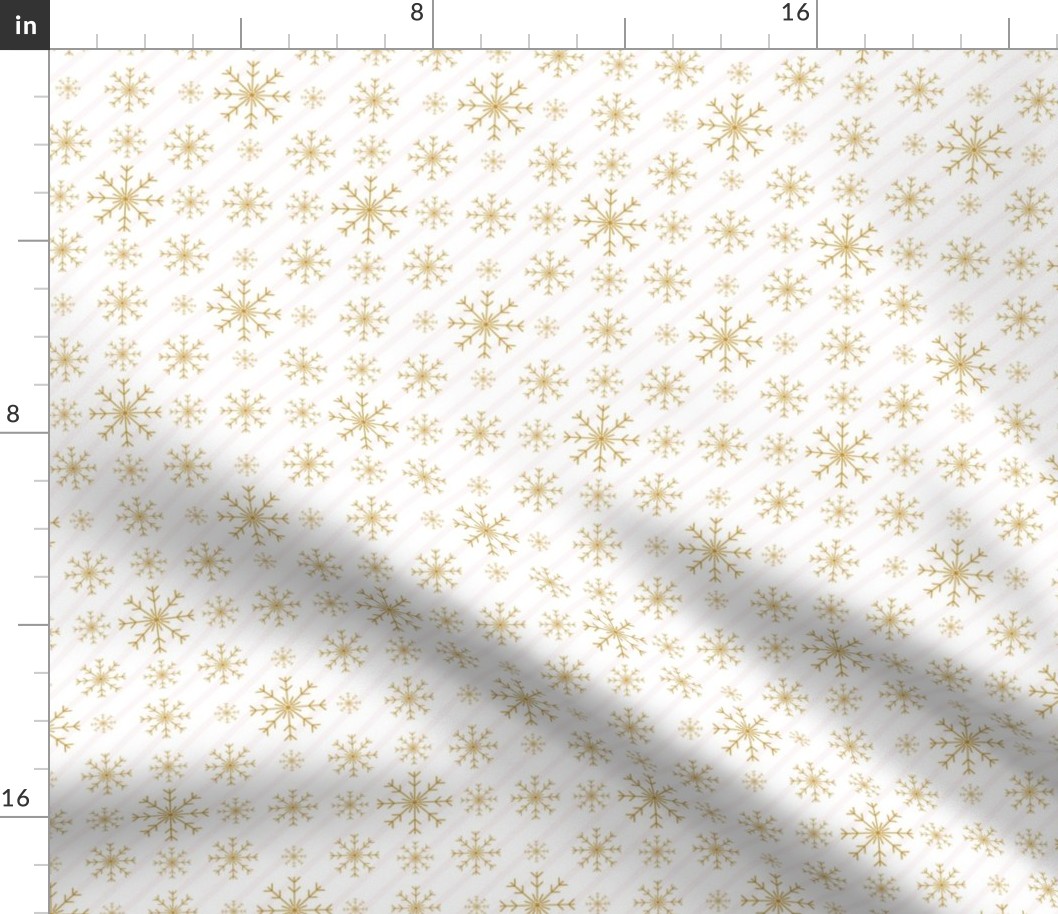 Small Scale- Gold Snowflakes on stripe background
