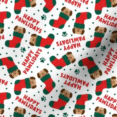 Happy Pawlidays - red and green - cute dog Christmas Stockings - LAD22