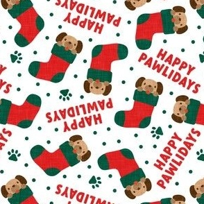 Happy Pawlidays - red and green - cute dog Christmas Stockings - LAD22