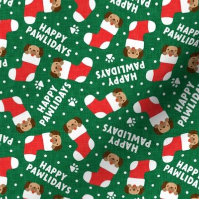 Happy Pawlidays - holiday green  - cute dog Christmas Stockings - LAD22