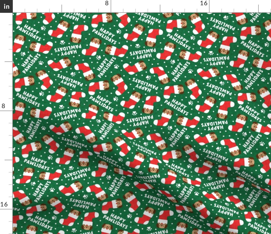 Happy Pawlidays - holiday green  - cute dog Christmas Stockings - LAD22