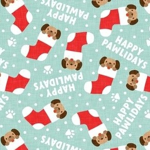 Happy Pawlidays - mint  - cute dog Christmas Stockings - LAD22