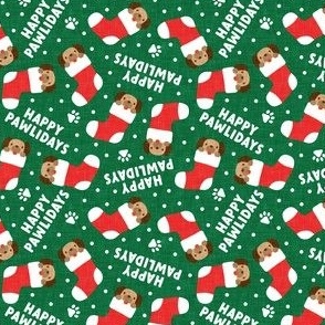 (small scale) Happy Pawlidays - holiday green  - cute dog Christmas Stockings - LAD22
