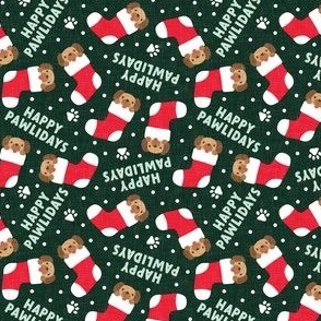 (small scale) Happy Pawlidays - dark green - cute dog Christmas Stockings - LAD22