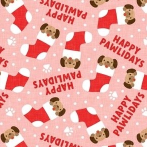 Happy Pawlidays - pink - cute dog Christmas Stockings - LAD22