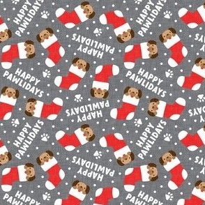 (small scale) Happy Pawlidays - grey - cute dog Christmas Stockings - LAD22