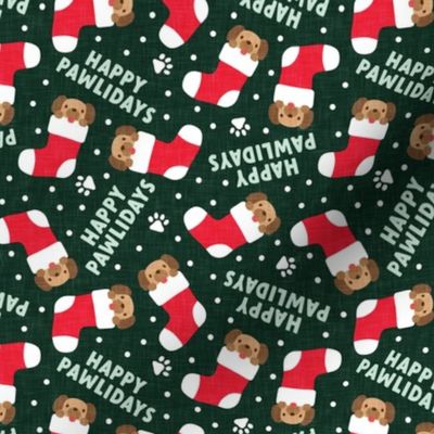 Happy Pawlidays - dark green - cute dog Christmas Stockings - LAD22