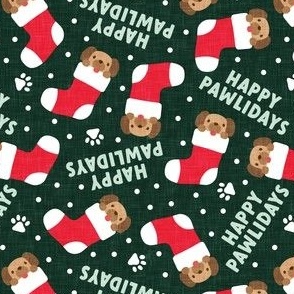 Happy Pawlidays - dark green - cute dog Christmas Stockings - LAD22