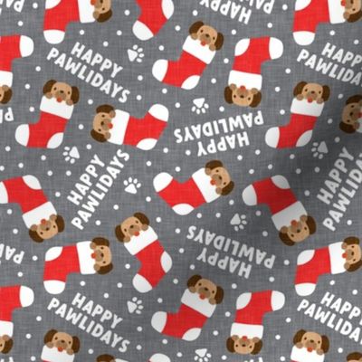 Happy Pawlidays - grey - cute dog Christmas Stockings - LAD22