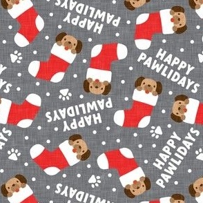 Happy Pawlidays - grey - cute dog Christmas Stockings - LAD22