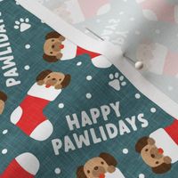 Happy Pawlidays - teal - cute dog Christmas Stockings - LAD22