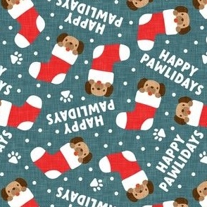 Happy Pawlidays - teal - cute dog Christmas Stockings - LAD22