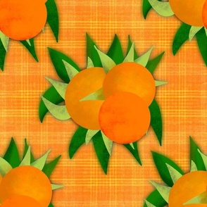 Three oranges on orange plaid medium 12” repeat