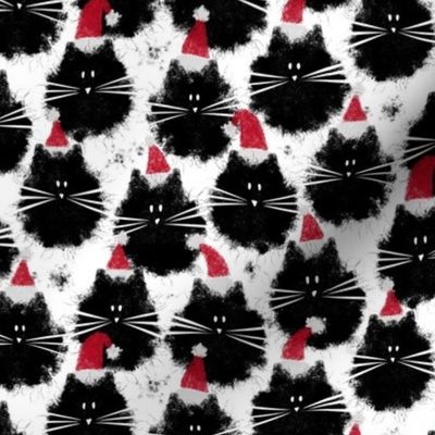 small scale christmas cats - fluffer cat - santa cats - cat fabric