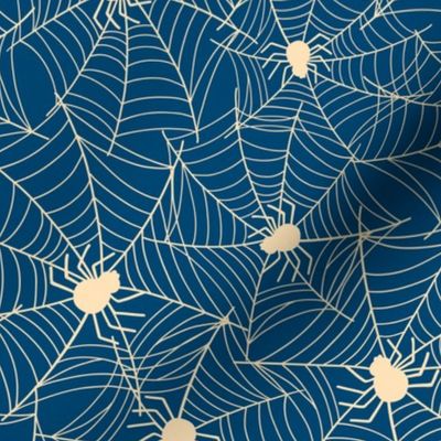 Halloween Spider Pattern Cute Web Spider Midnight Blue-01