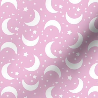 Moon and Stars Halloween Fabric Pattern Light Pink-01