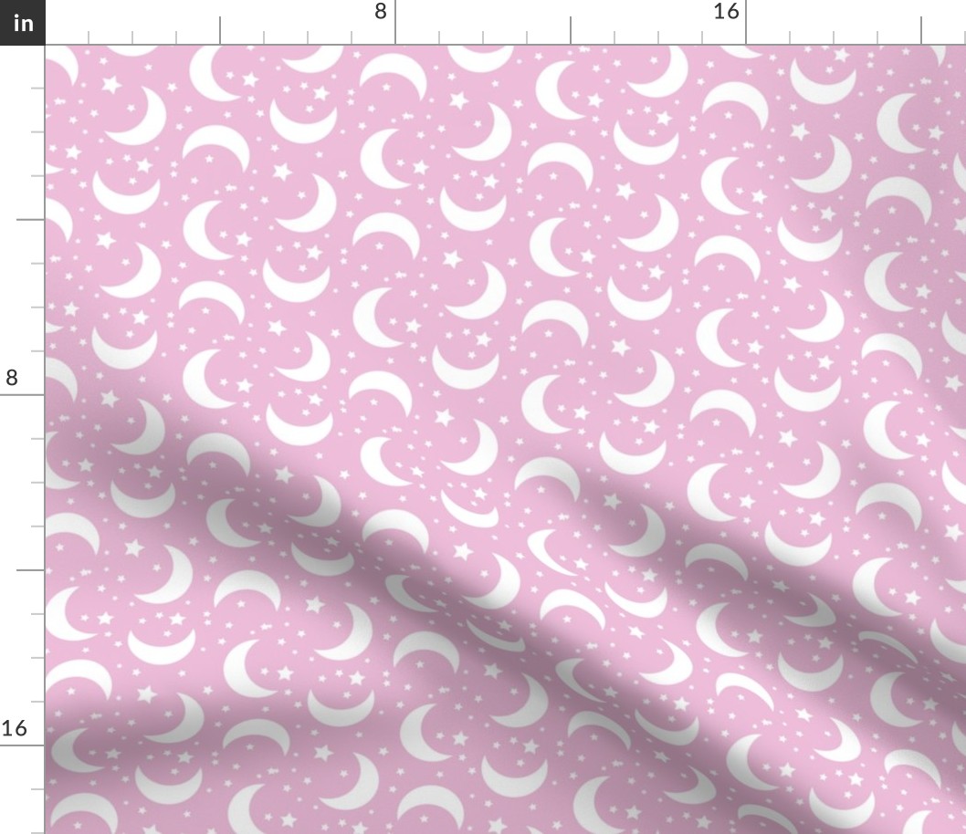 Moon and Stars Halloween Fabric Pattern Light Pink-01