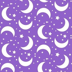 Moon and Stars Halloween Fabric Pattern Light Purple-01