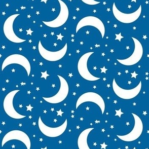 Moon and Stars Halloween Fabric Pattern Blue-01