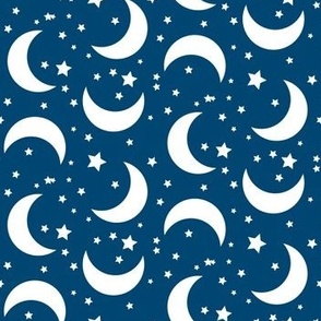 Moon and Stars Halloween Fabric Pattern Midnight Dark Blue Teal-01-01