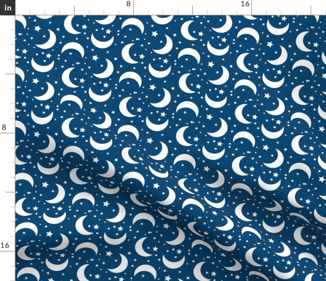 Moon and Stars Halloween Fabric Pattern Midnight Dark Blue Teal-01-01