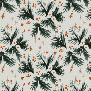evergreen orange gold berry sprigs and stars-black 6in 150